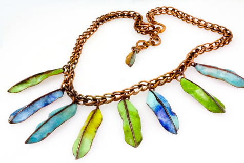 multicolored copper leaf necklace